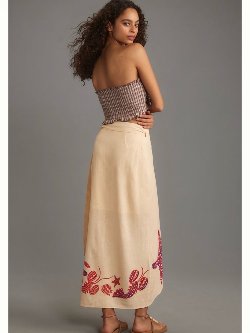 FARM Rio Cream Wrap Skirt with Pink and Purple Shell Print - Picture 4 of 7